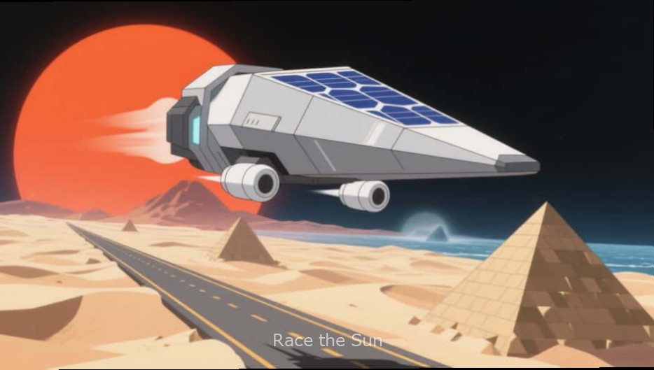 Race the Sun - Gameplay Race the Sun gameplay showing a solar vehicle navigating through obstacles during sunset