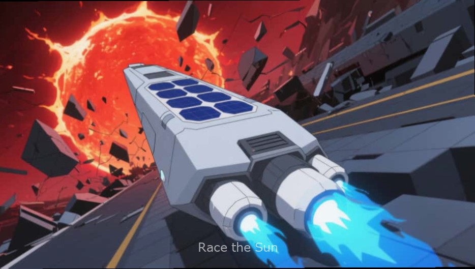 Race the Sun - Collecting Orbs Race the Sun gameplay showing a vehicle collecting orbs while avoiding obstacles